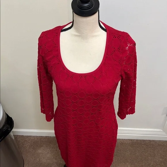 Ronni Nicole Red Lace Long Sleeve Dress size Medium - Picture 2 of 8